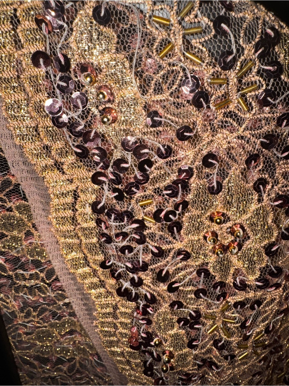 Best Quality Gold Mesh Lace Shawl Wrap with Sequin Beaded with Purple Accents - Picture 6 of 10